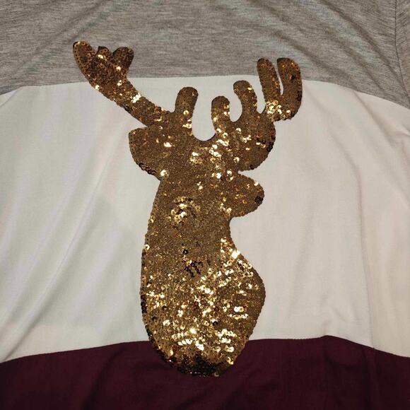 Acting Pro Women XL tri color top gold sequin reindeer Christmas holiday - Picture 3 of 5